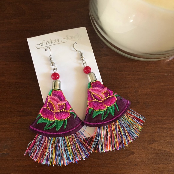 Fashion Jewelry Jewelry - Embroidered Fringe Earrings